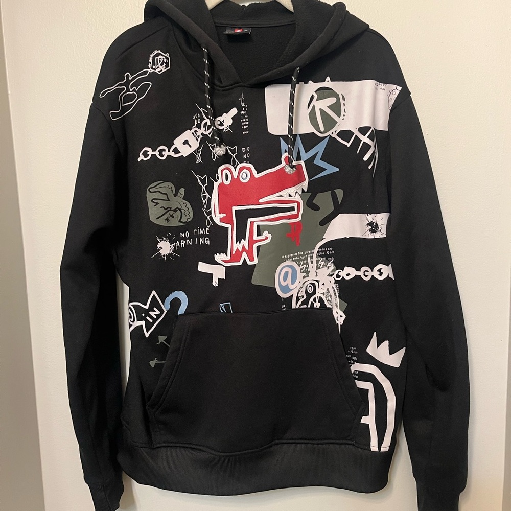 SouthPole Hoodie Black M graphic print Alligator Crocodile retro skater grunge